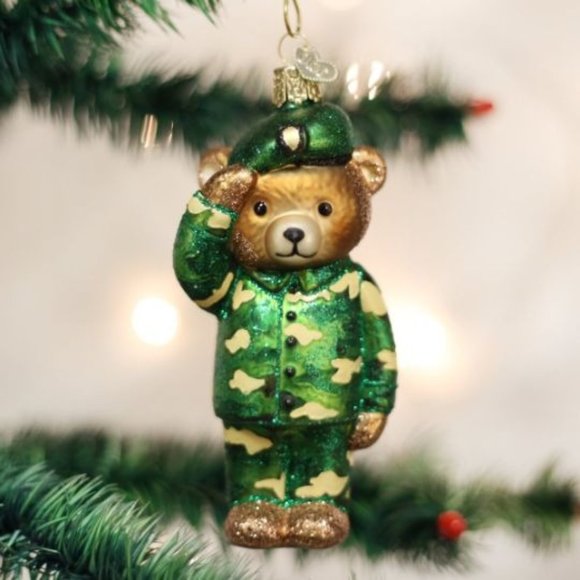 Army Bear Glass Ornament - Picture 1 of 3